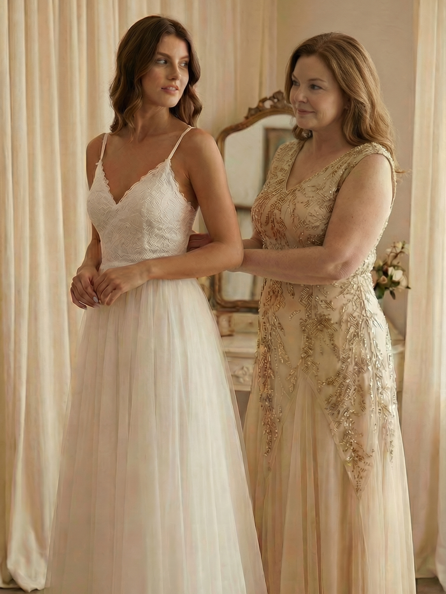 Plus Size Glitter High Stretch Cap Sleeve Tulle Mother of the Bride Dress #color_Gold