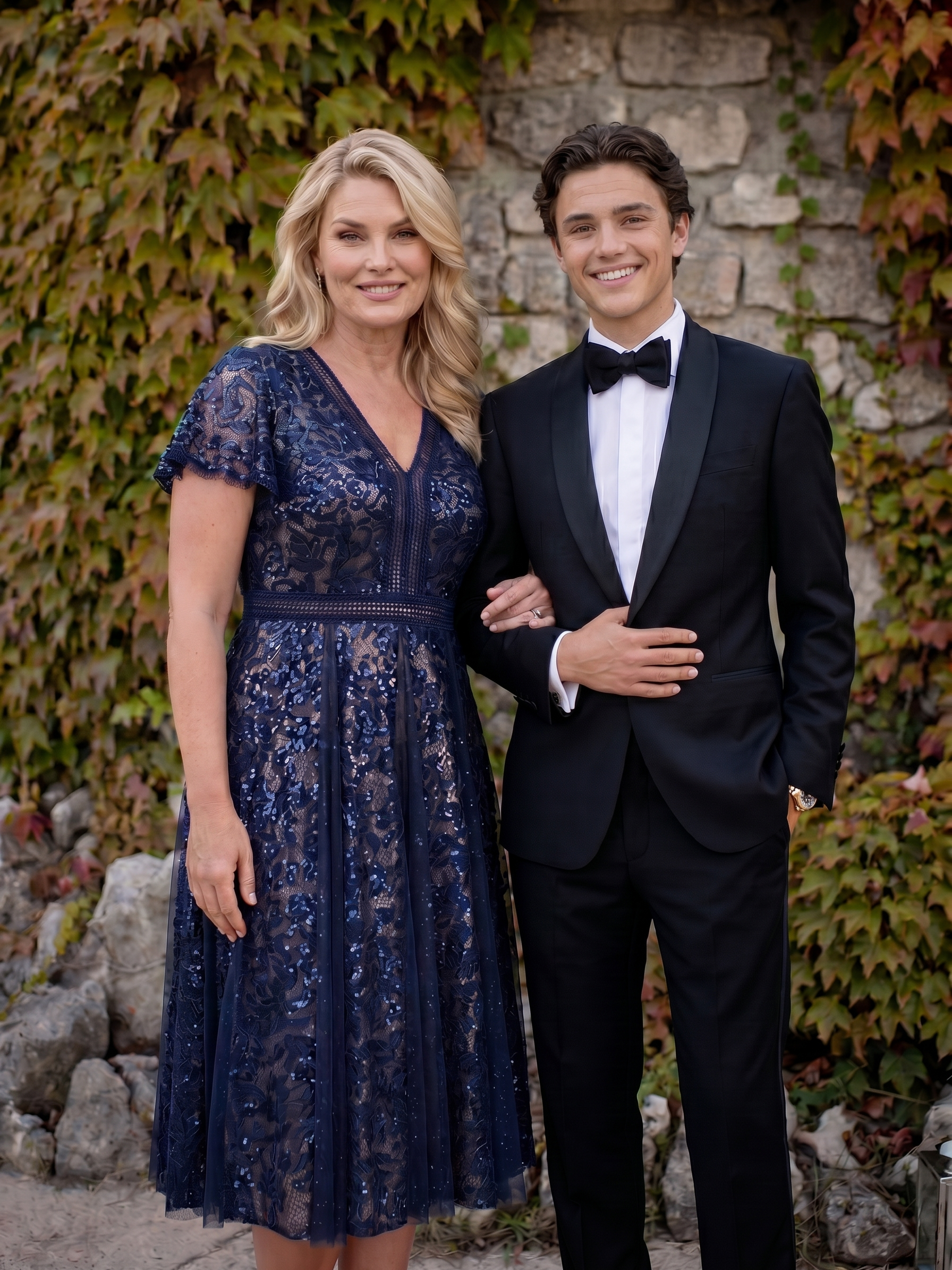 Plus Size Lace Ruffle Sleeve Wedding Guest Dress #color_Navy Blue