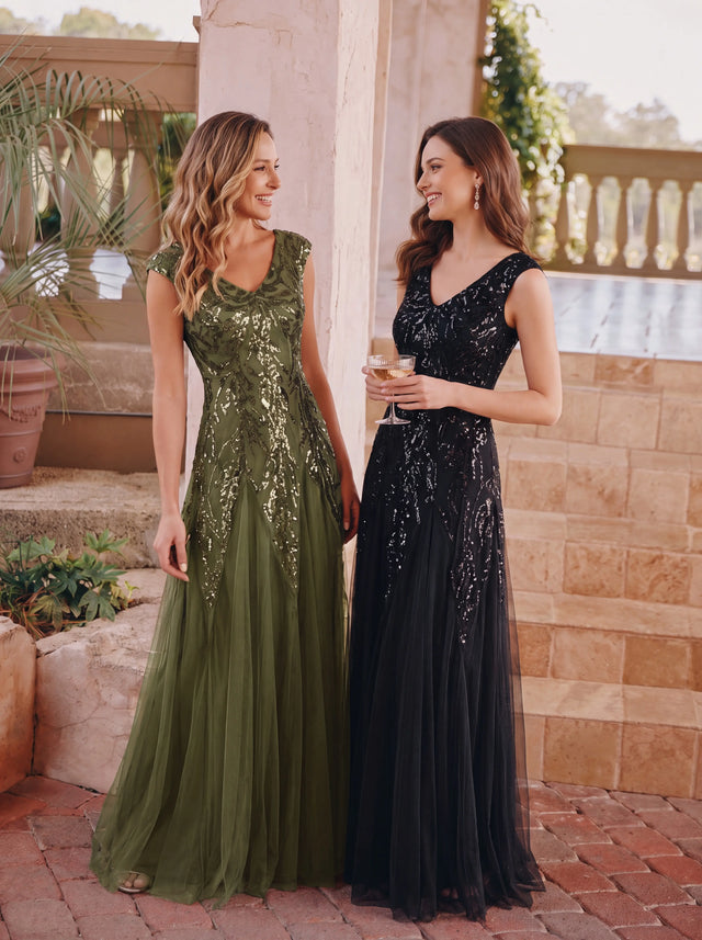 ever FREYA|Glitter Embroidered Cap Sleeve High Stretch Mother of the Bride Dress Fan Photos 1
