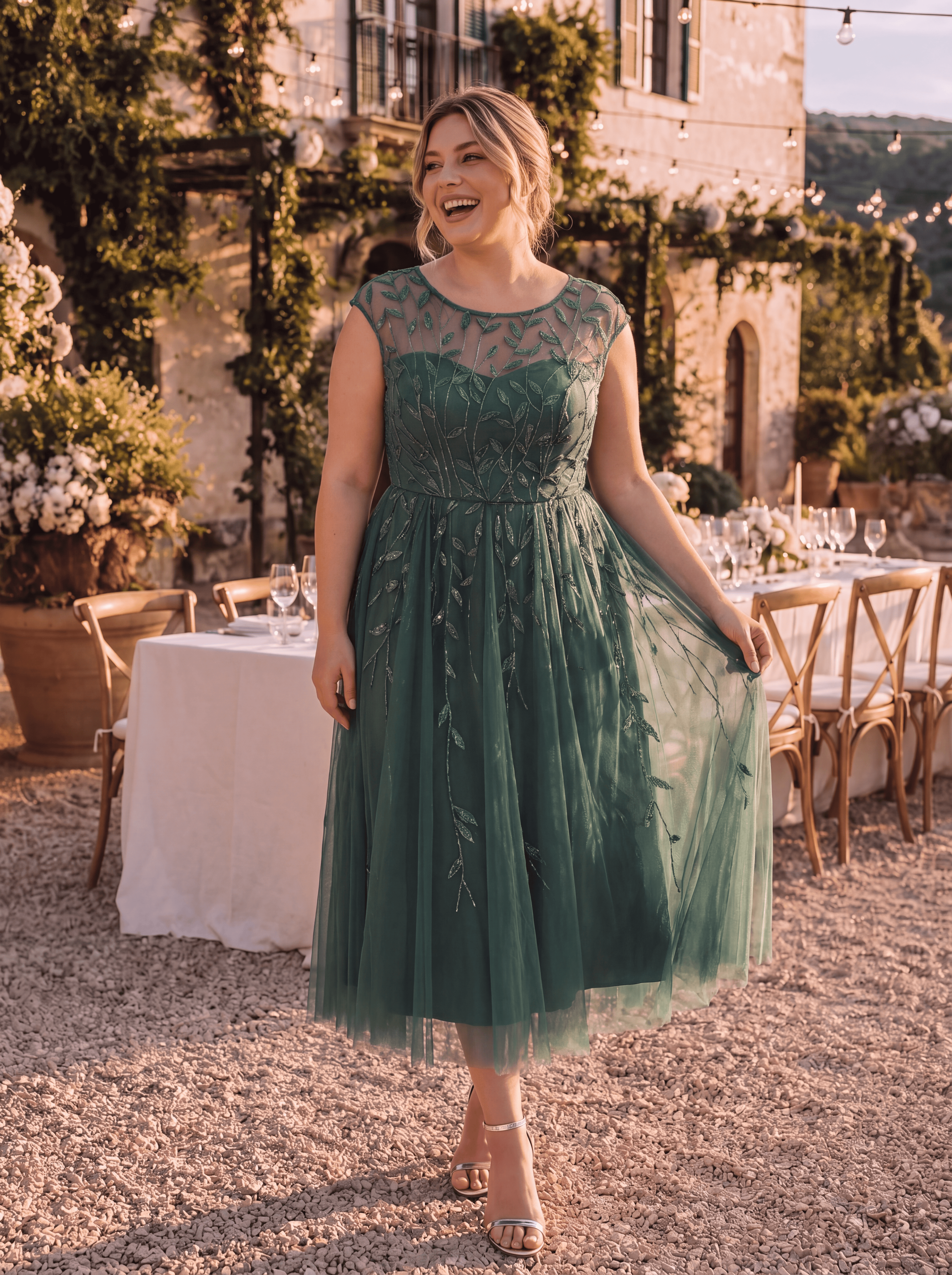 Plus Size See-through Sequin Wedding Guest Dress #color_Eucalyptus