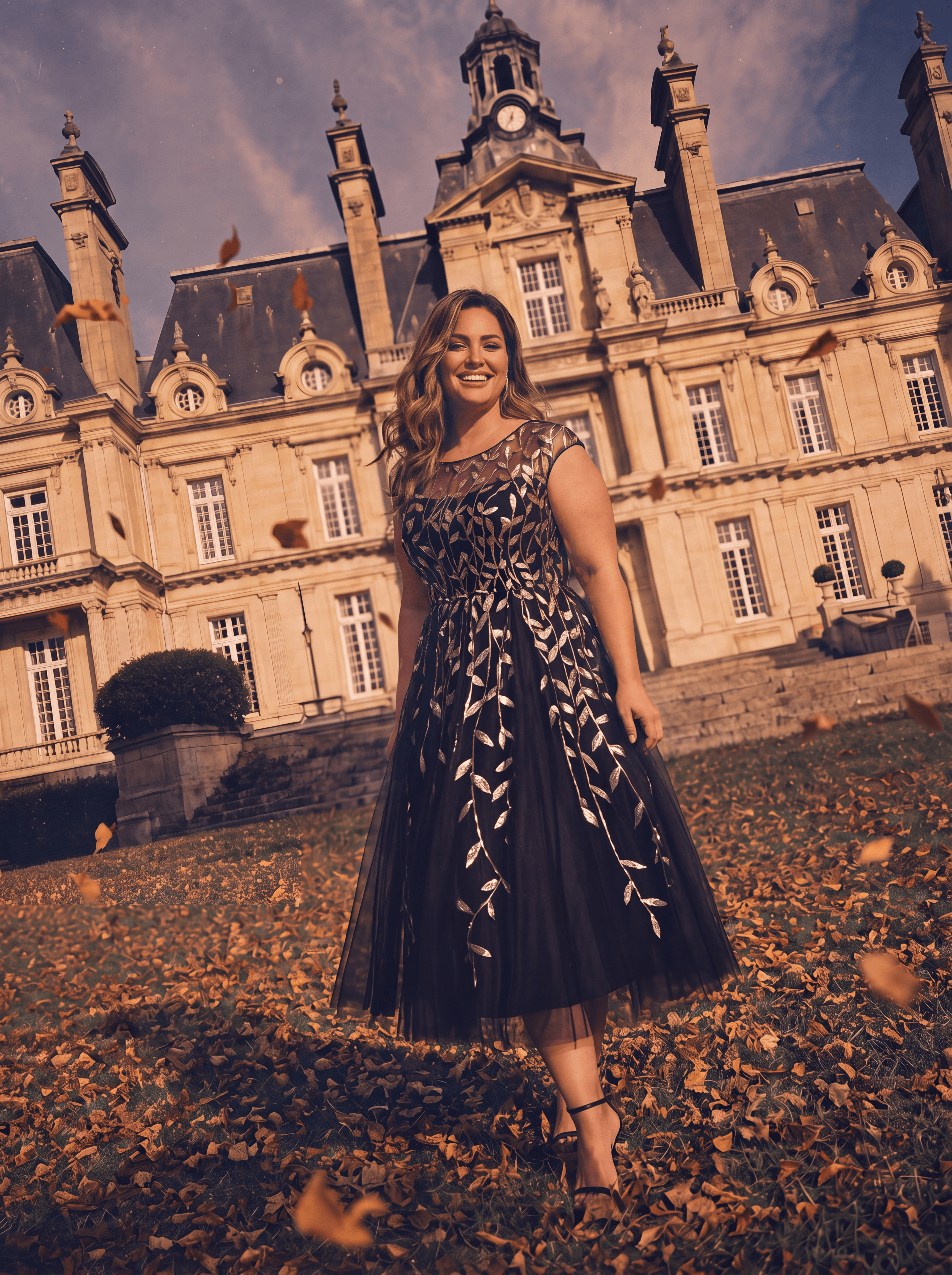 Plus Size See-through Sequin Wedding Guest Dress #color_Black & Gold