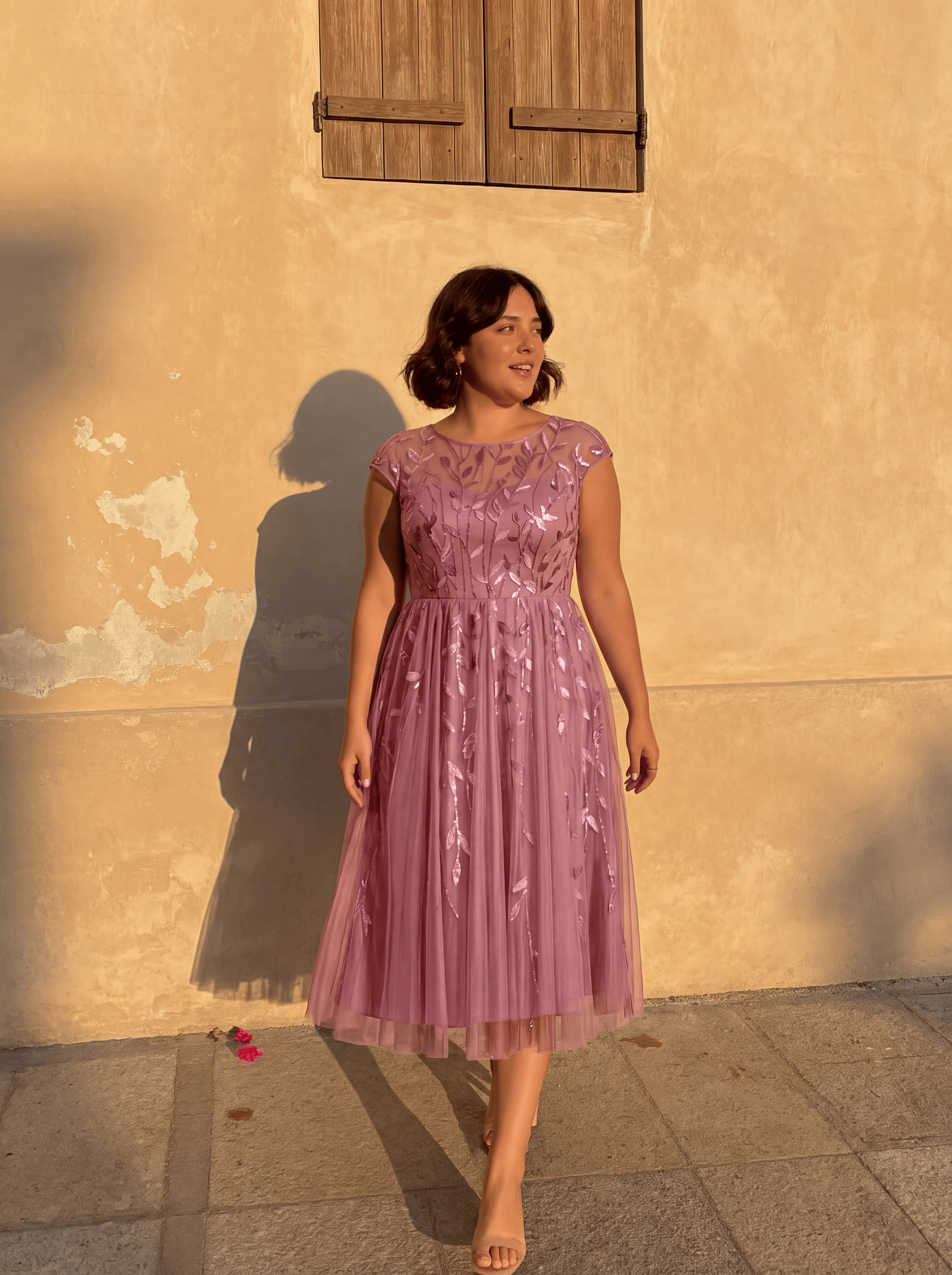 Plus Size See-through Sequin Wedding Guest Dress #color_Purple Orchid
