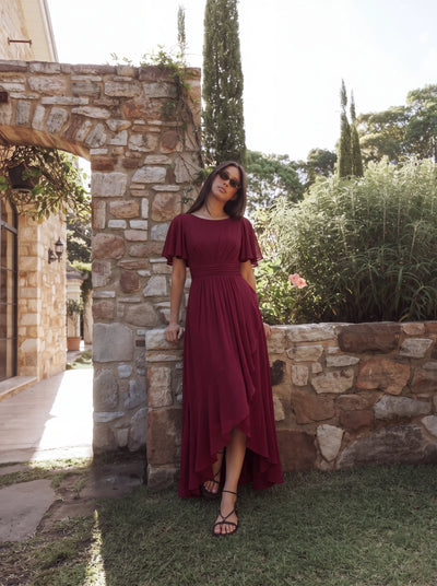 ever SAGE|Chiffon Ruffle Short Sleeve Wedding Guest Dress