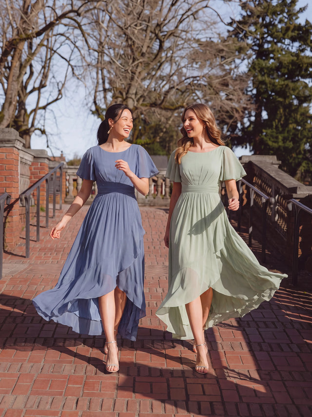 ever SAGE|Chiffon Ruffle Short Sleeve Wedding Guest Dress Fan Photos 1
