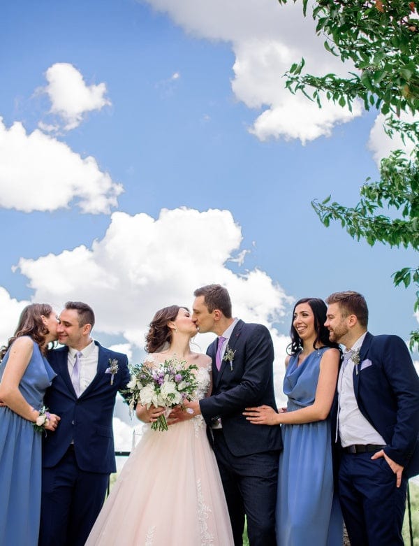 What Color Suits Go With Dusty Blue Bridesmaid Dresses?
