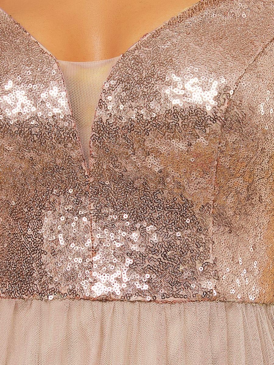 A-line Sequin Off the Shoulder Maxi Tulle Evening Dress #color_Rose Gold