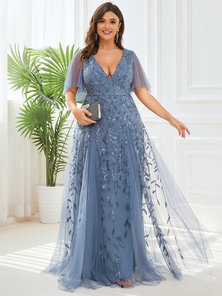 Plus Size Sequined Evening Dresses Ever Pretty A Line V Neck Side Split  Embroidery Elegant Formal Evening Gowns Robe De Soiree LJ201124 From  Jiao02, $38.62 | DHgate.Com