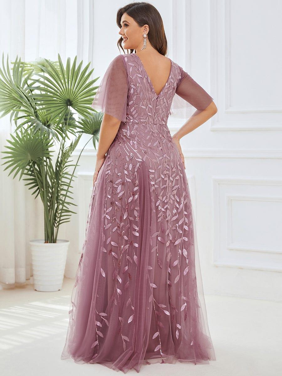 Elegant Ruffle Sleeves Maxi Sequin Mother of the Bride Dress #color_Purple Orchid