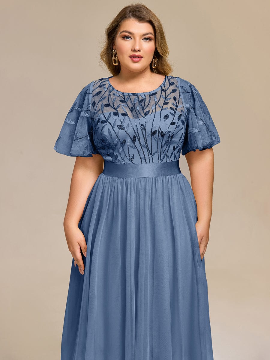 Plus Size Sequin Leaf Midi Evening Dresses #color_Dusty Blue