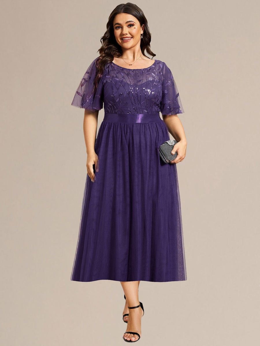 Plus Size Sequin Leaf Wedding Guest Dresses #color_Dark Purple