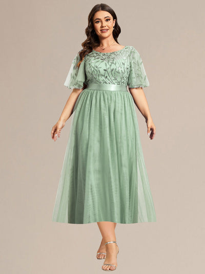 Plus Size Sequin Leaf Midi Evening Dresses #color_Mint Green