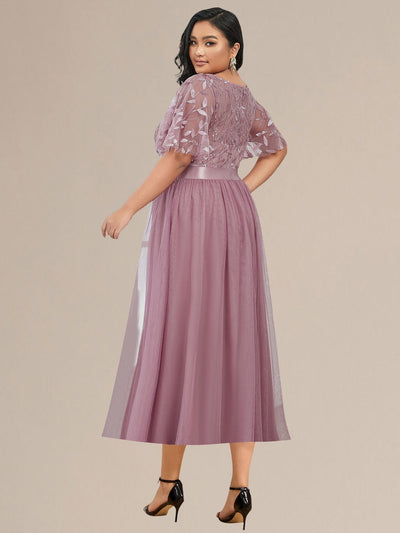 Plus Size Sequin Leaf Midi Evening Dresses #color_Purple Orchid