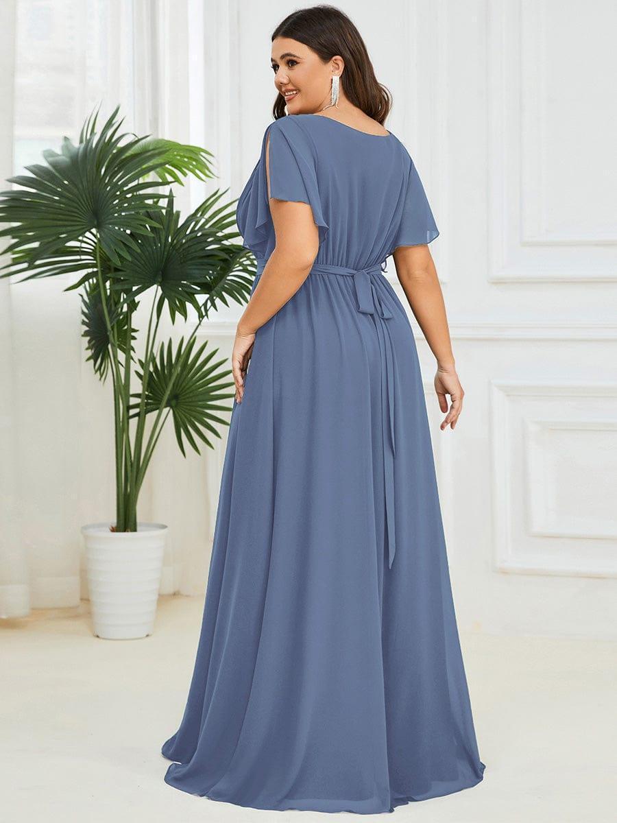Plus Size Pleated Tie-Waist Chiffon Bridesmaid Dress #color_Dusty Blue