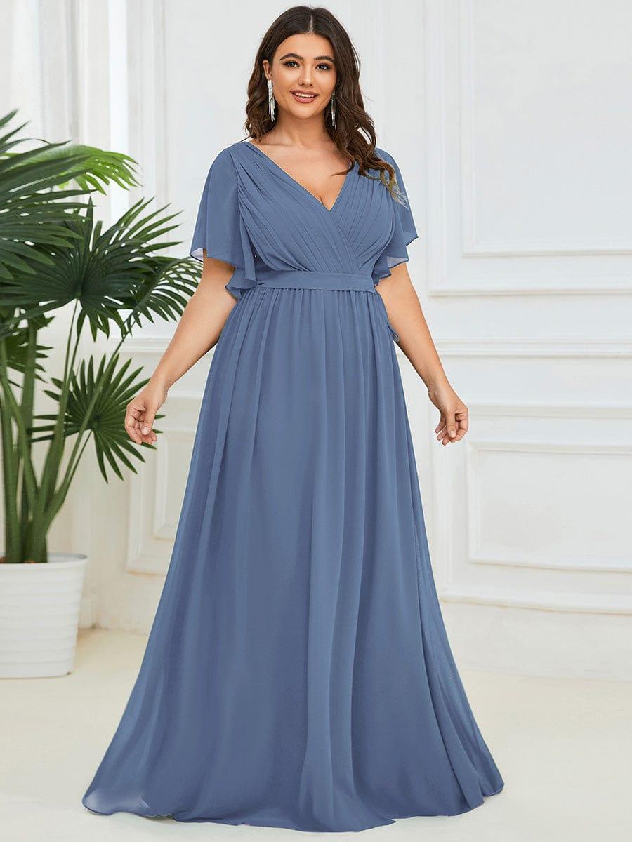 Custom Size Tie-Waist Pleated A-line Evening Dress #color_Dusty Blue