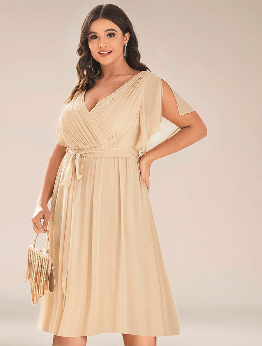 Plus Size Tie-Waist Bridesmaid Dresses #color_Champagne