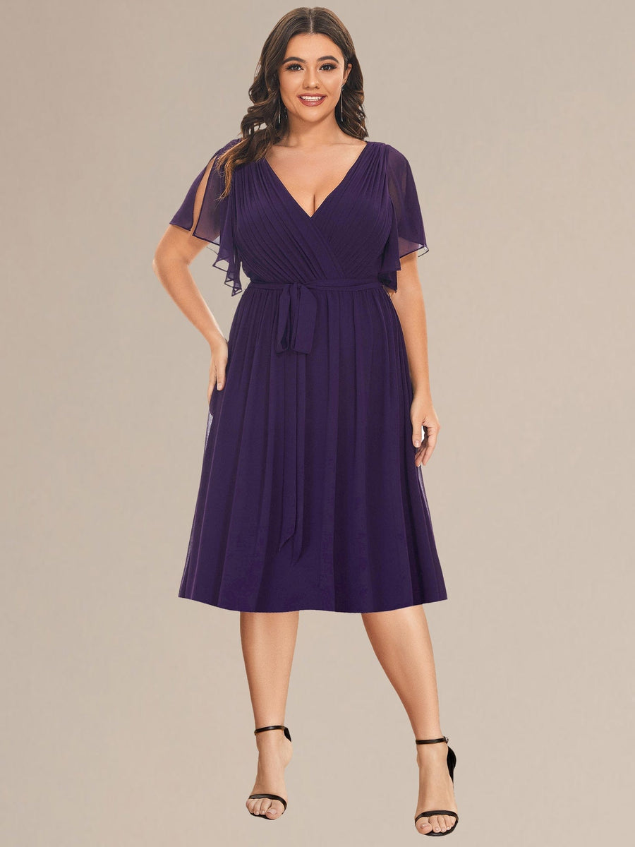 Plus Size Tie-Waist Bridesmaid Dresses #color_Dark Purple