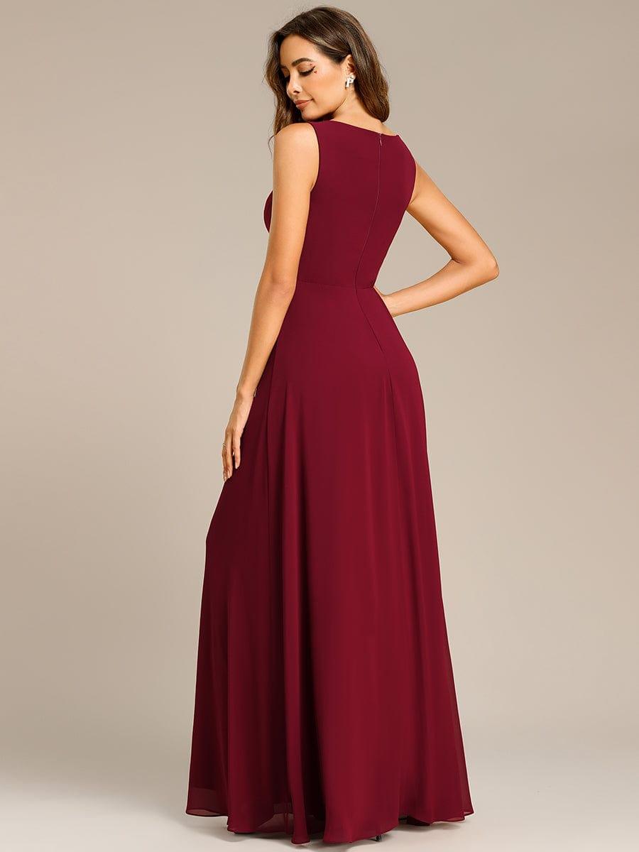 Floral Applique Sleeveless Chiffon Long Formal Evening Dress #color_Burgundy