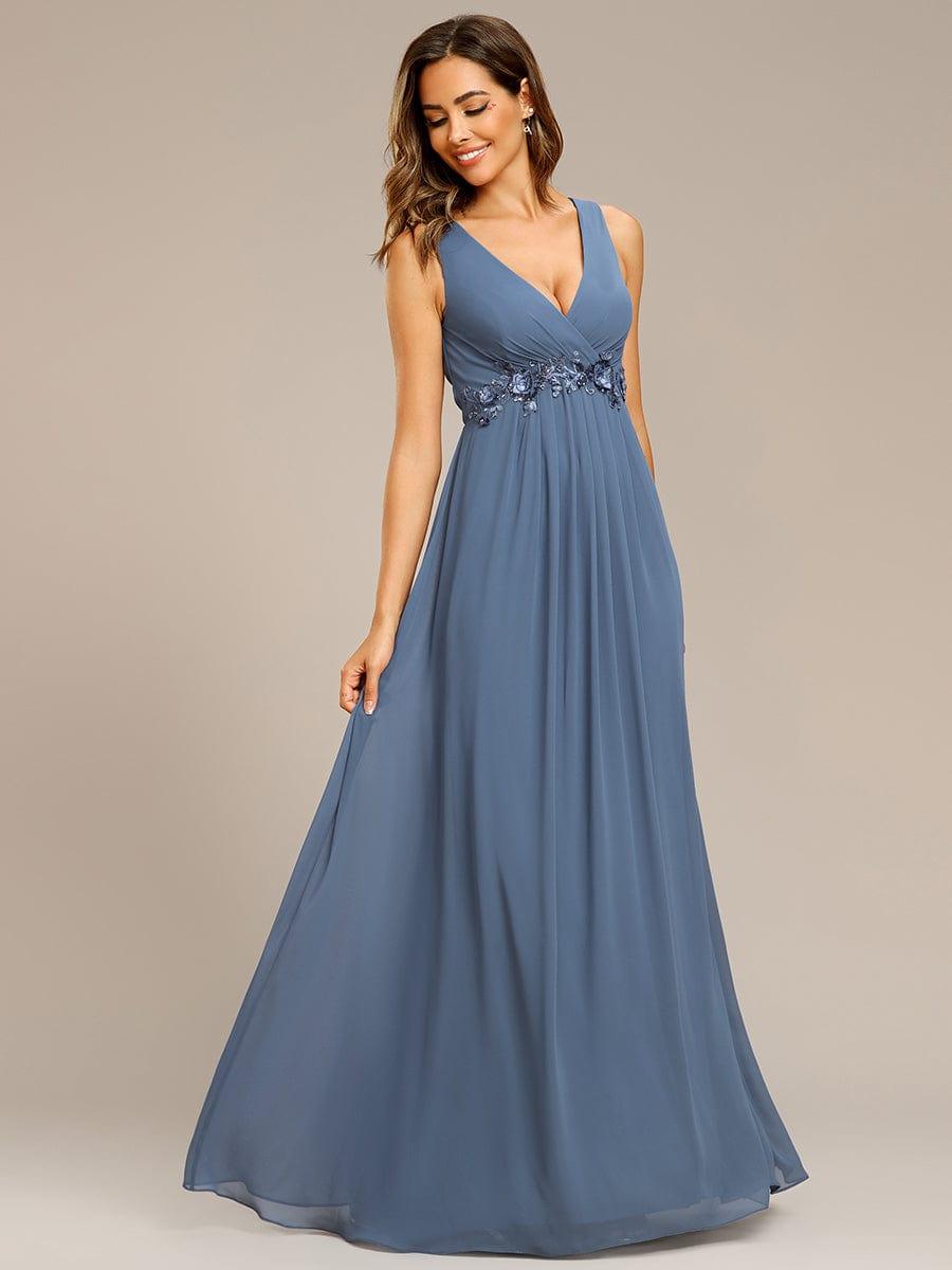 Floral Applique Sleeveless Chiffon Long Formal Evening Dress #color_Dusty Blue