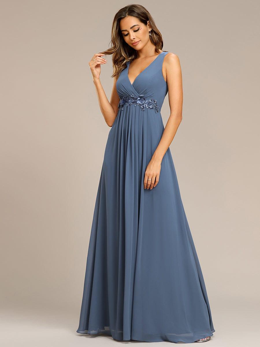 Floral Applique Sleeveless Chiffon Long Formal Evening Dress #color_Dusty Blue