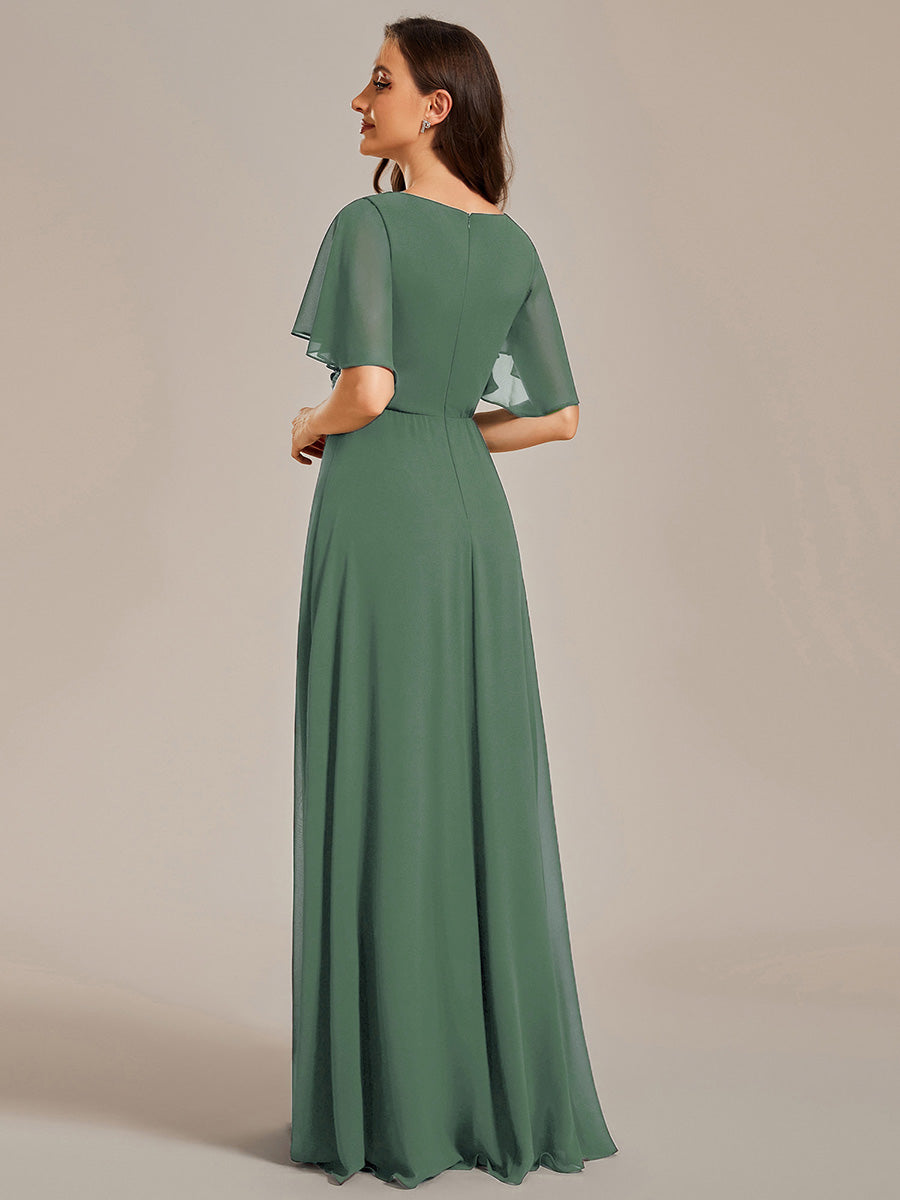 Ruffles Sleeve A-Line Chiffon Waist Applique Maxi Mother of the Bride Dress #color_Eucalyptus