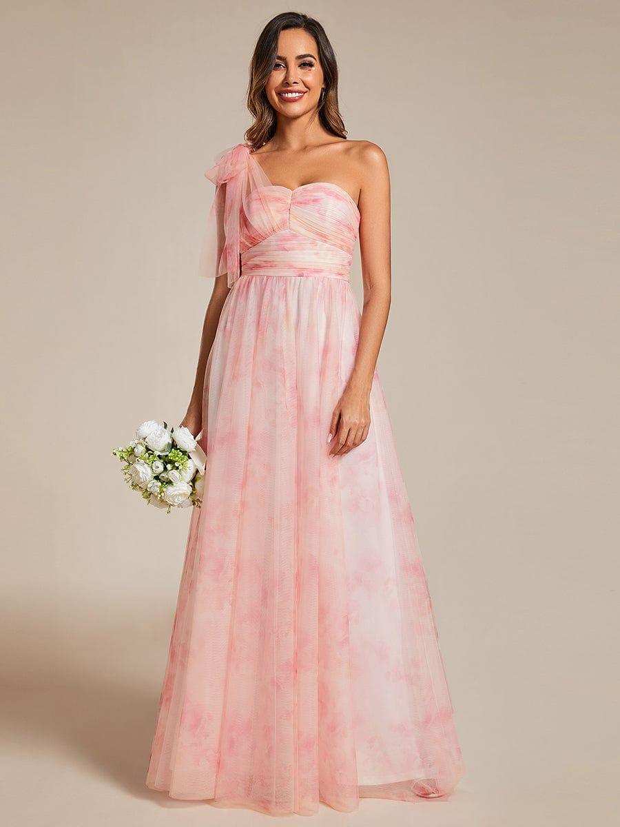 Floral Printed Empire Waist Strapless Formal Evening Dress with A-line #color_Pink