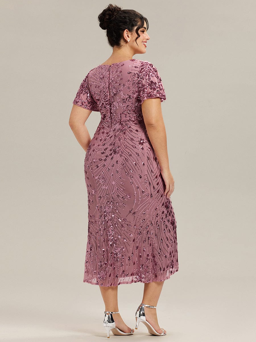 Floral Sequin  Ruffled Sleeve Mermaid Formal Dresses #color_Purple Orchid