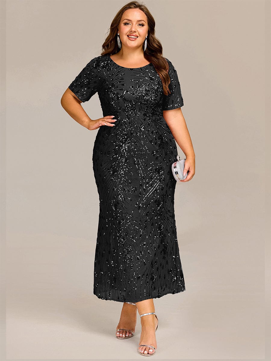 Plus Size Sequin Mermaid Formal Dresses #color_Black