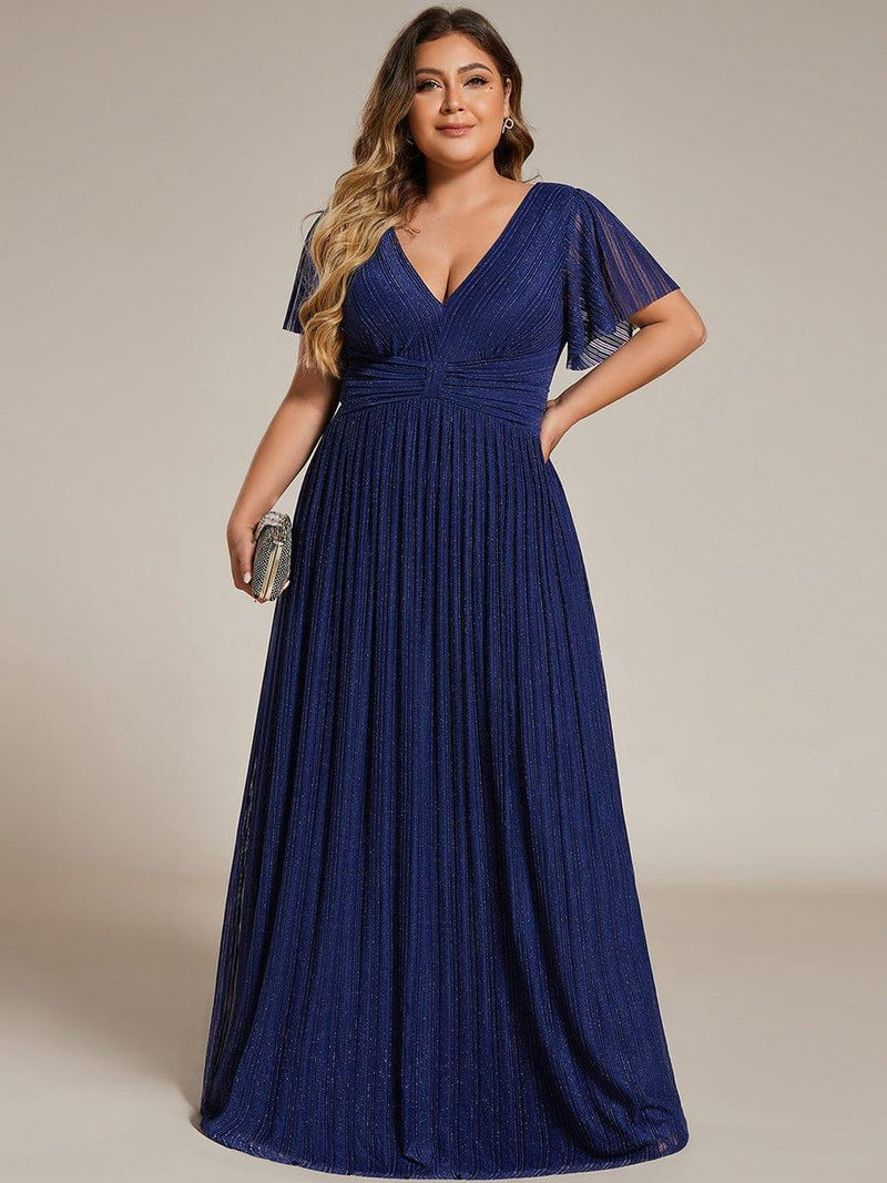 Glittery Empire Waist Short Sleeves Plus Size Formal Evening Dress with