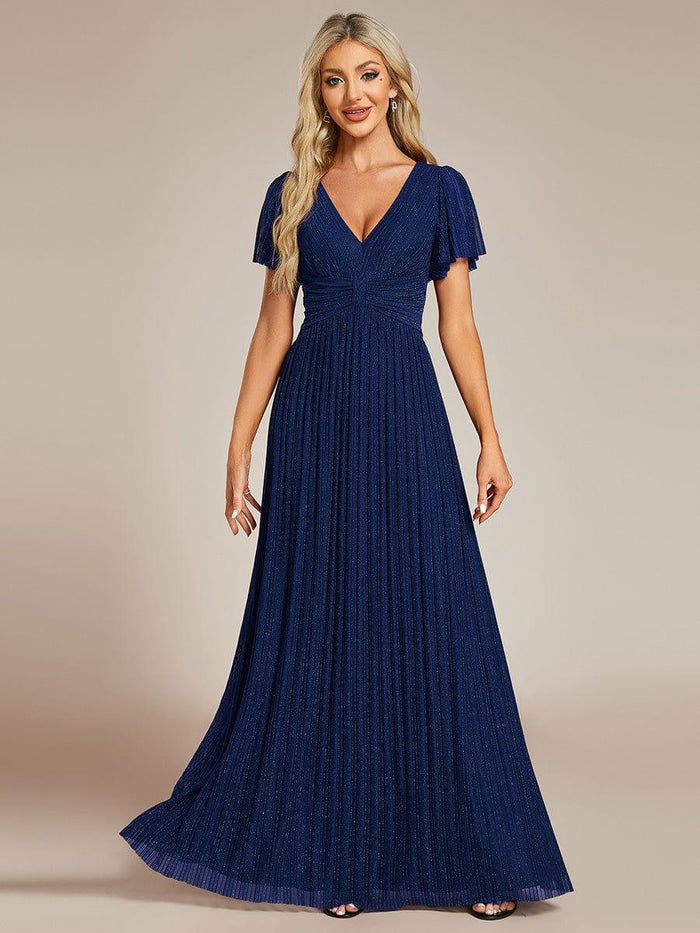 Glittery Empire Waist Short Sleeves Formal Evening Dress with VNeck — free download