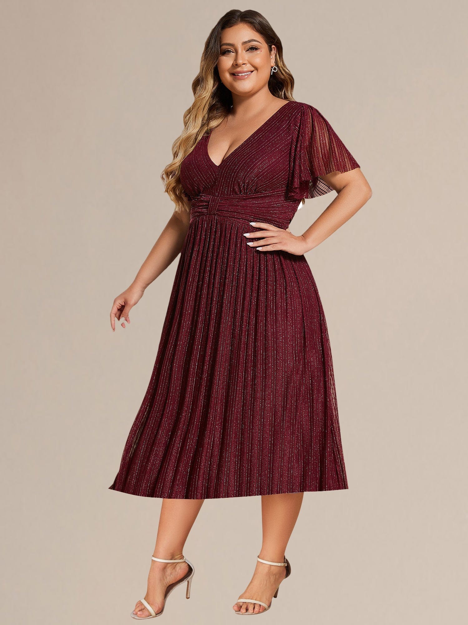Plus size Glittery Formal Evening Dresses #color_Burgundy
