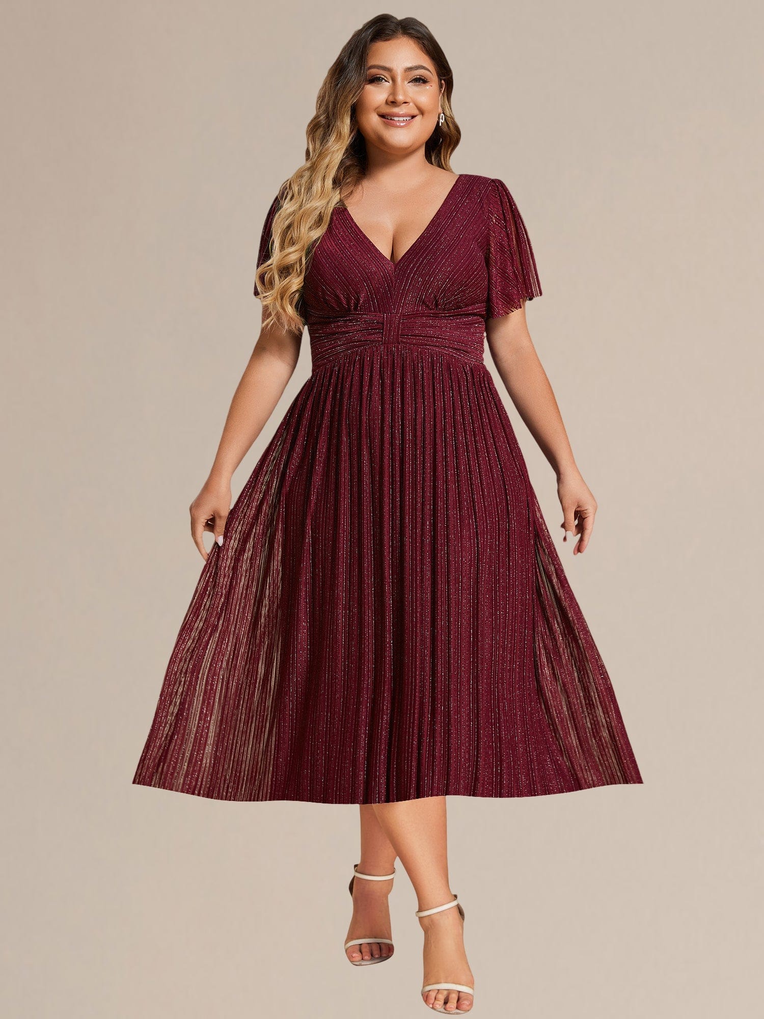 Plus size Glittery Formal Evening Dresses #color_Burgundy