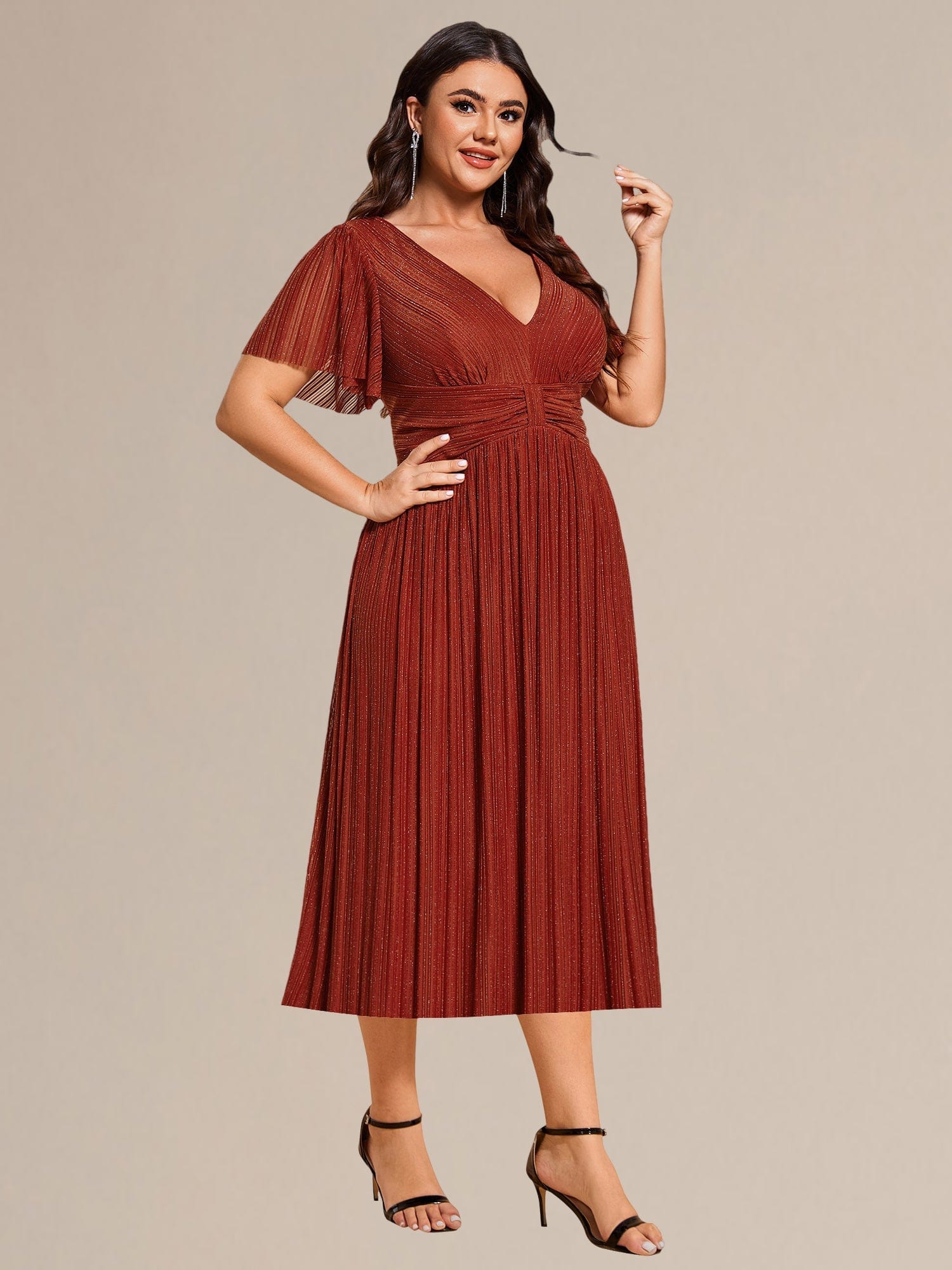 Plus size Glittery Formal Evening Dresses #color_Burnt Orange