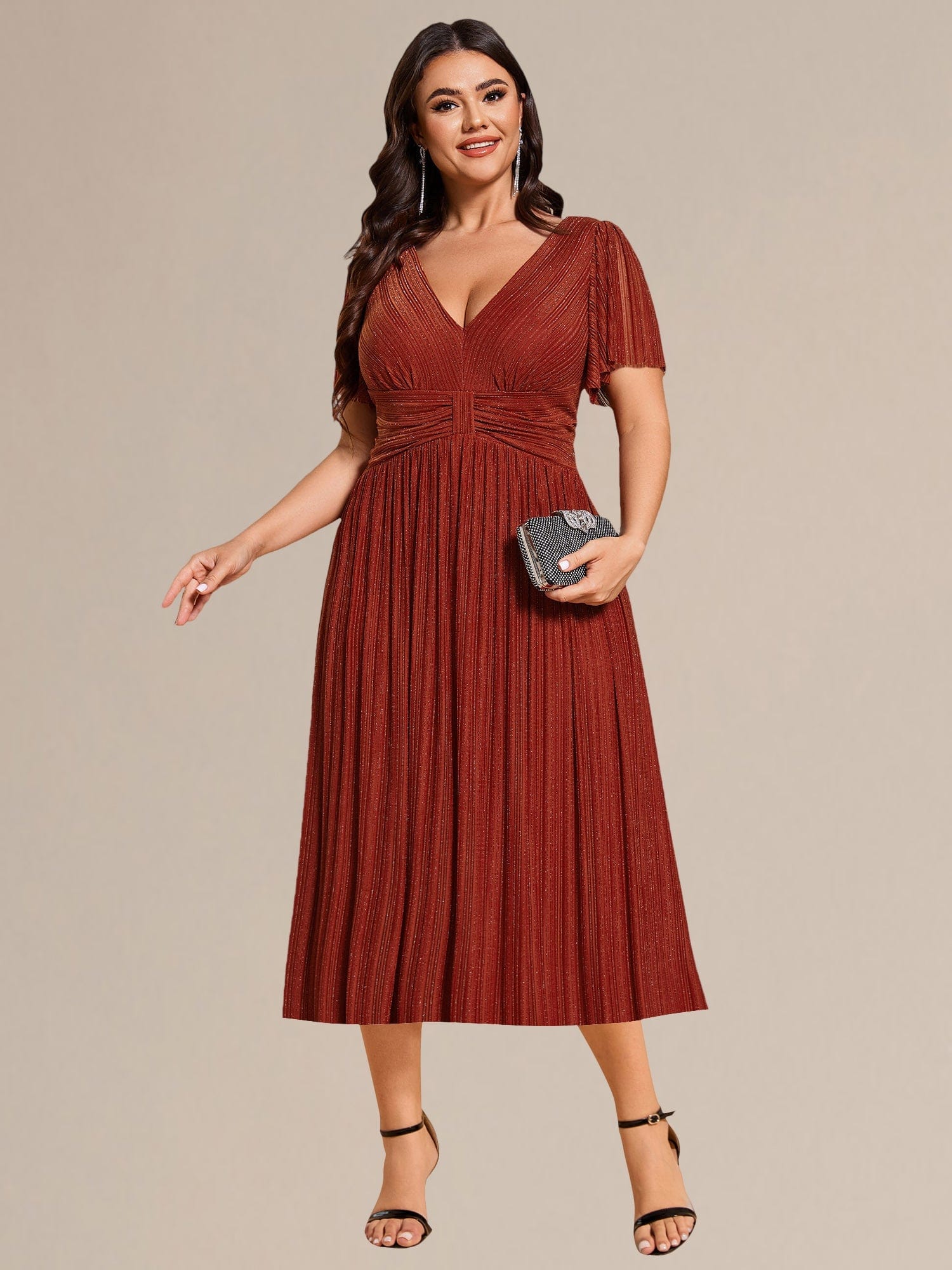 Plus size Glittery Formal Evening Dresses #color_Burnt Orange