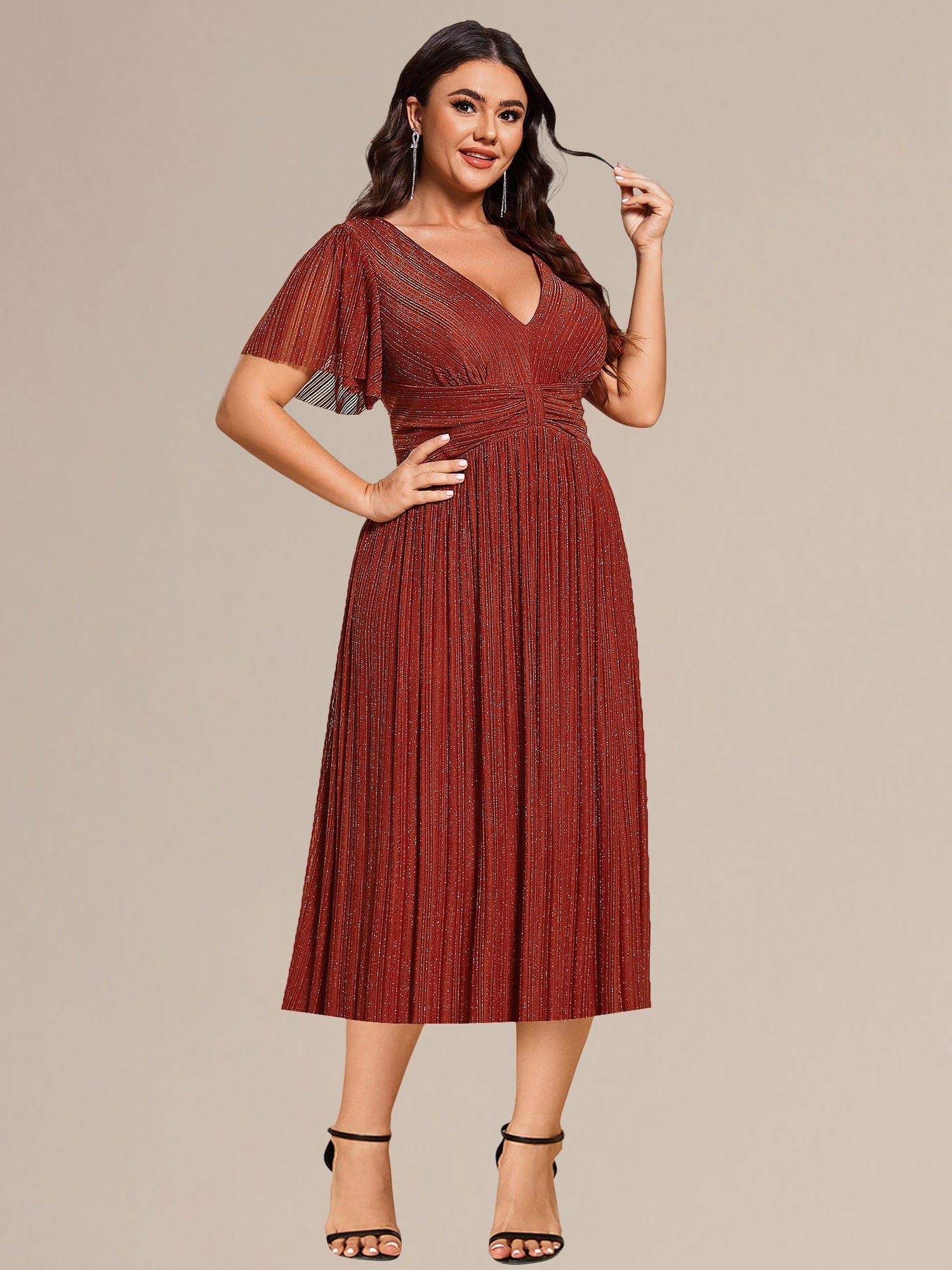 Plus size Glittery Formal Evening Dresses #color_Burnt Orange