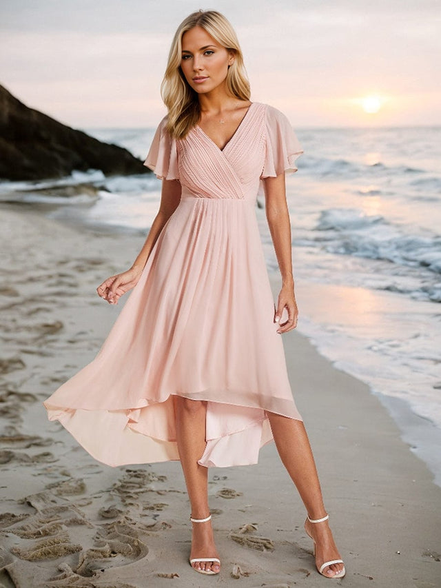 ever FAYE|Plus Size V-Neck Pleated Chiffon Midi Wedding Guest Dress Fan Photos 13
