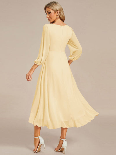 See-Through Long Sleeves V-Neck A-Line Chiffon Wedding Guest Dress #color_Yellow