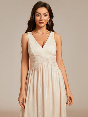 V-Neck High-Low Glitter Sleeveless Wedding Guest Dress with Pleated