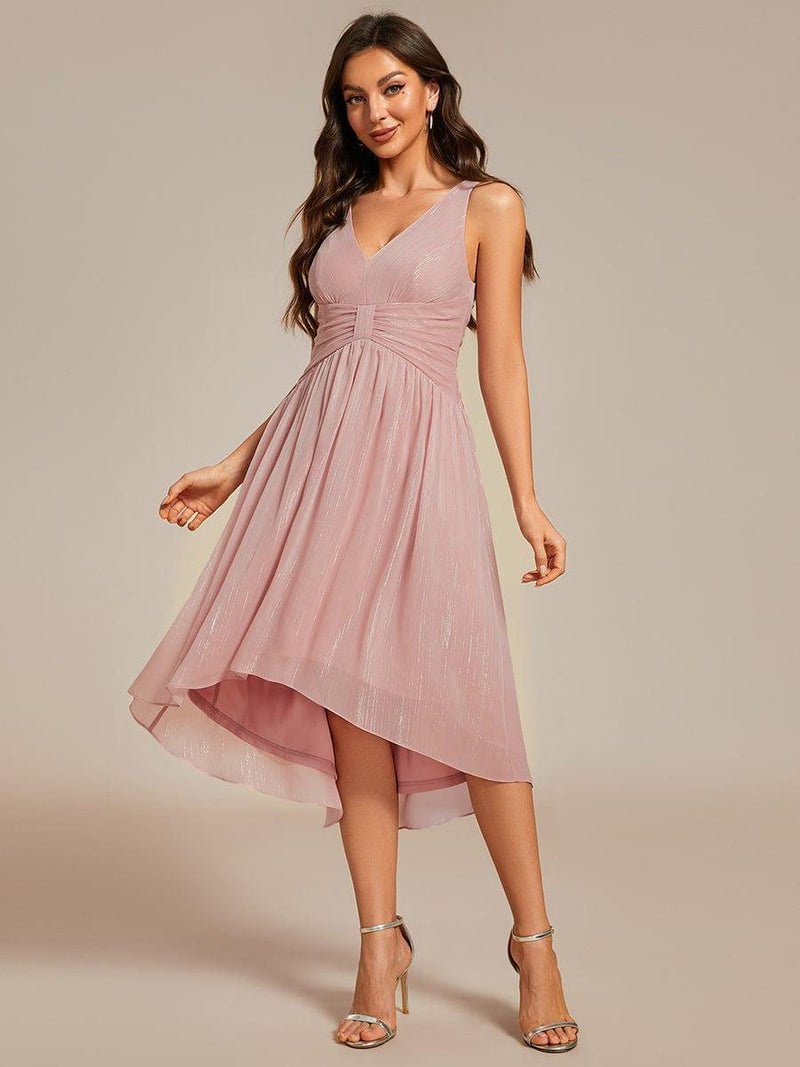 V-Neck Halter Sky Blue Long Sleeveless Wedding Guest Dress