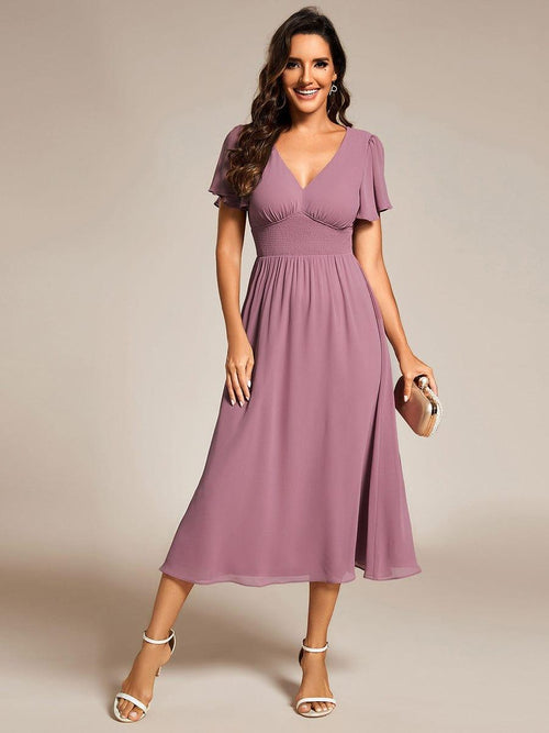 V-neck Half-sleeve Empire Simple Chiffon Casual Wedding Dress WD711