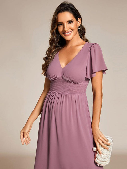Casual Vacation  Ruffle  Long Sleeve Empire Waist Tie Knot Cute Chiffon Dress