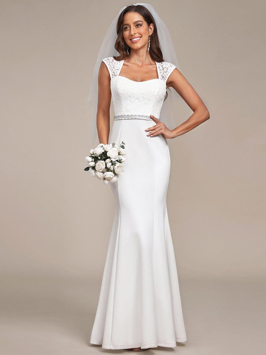 Cap Sleeve Lace Bodice Simple Mermaid Wedding Dress Ever-Pretty US