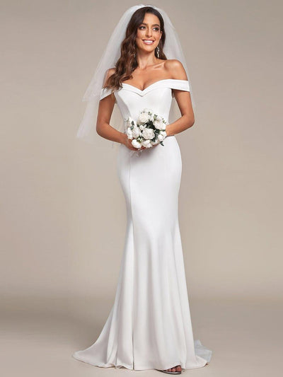 Off the Shoulder Mermaid Corset Eloping Dress for Wedding #color_Cream