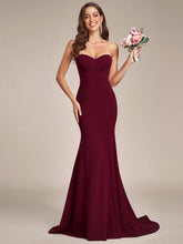 Simple Strapless Mermaid Eloping Dress for Wedding #color_Burgundy