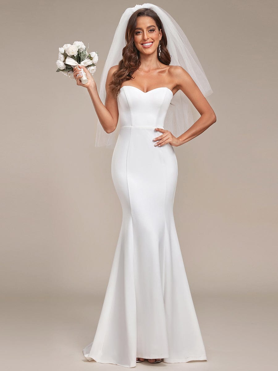 Simple Strapless Mermaid Eloping Dress for Wedding #color_Cream