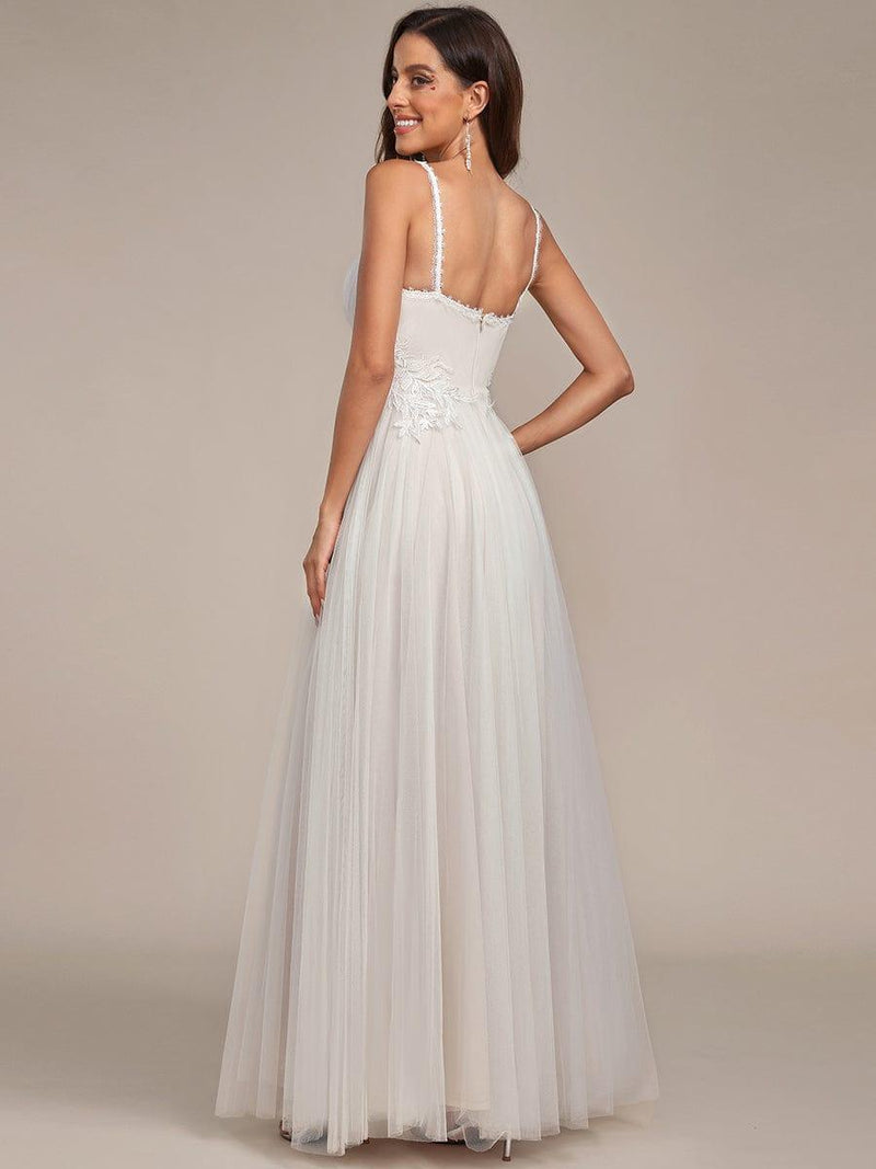 Spaghetti Strap Two Tone Floral Applique Tiered Panel Mesh A-Line Evening Gown main image 0