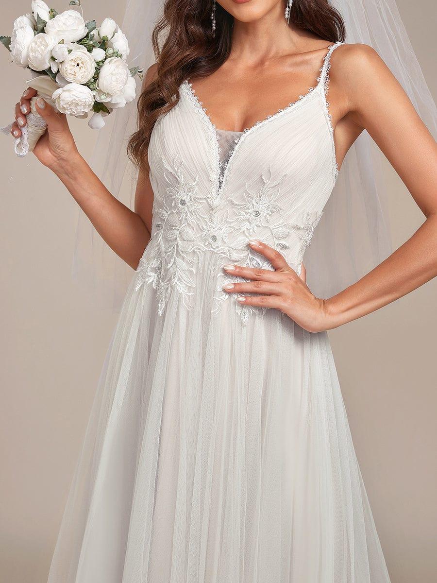 Floral Tulle A-Line Spaghetti Straps Wedding Dress TY15 16 / Off-White