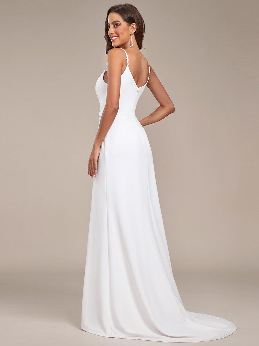V-Neck Spaghetti Strap Lace A-Line Front Slit Wedding Dress
