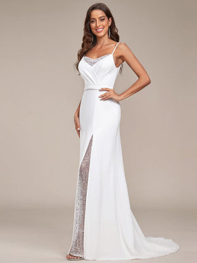 V-Neck Spaghetti Strap Lace A-Line Front Slit Wedding Dress