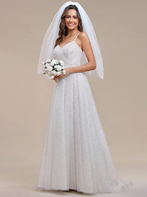Spaghetti Strap Waist Pearl Sweetheart Collar Tulle Wedding Dress with Lace