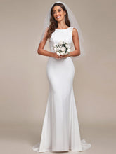 Bodycon Sleeveless High Neck Low Back Fishtail Wedding Dress #color_White